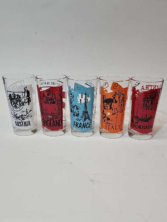 Vintage Pan Am European Country Tumblers - Austria England France Italy Portugal